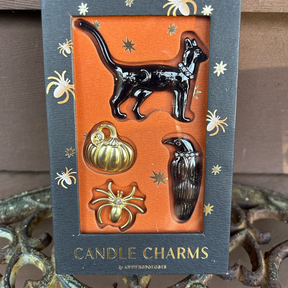 Anthropologie Black and Gold Halloween Candle Charms Set